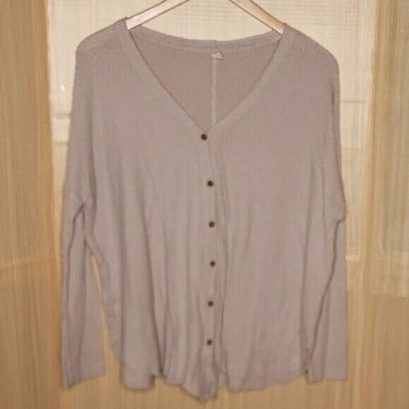 Wishlist Womens Grey Thermal Oversized Long Sleeve Front Tie Top M/L - Picture 1 of 7